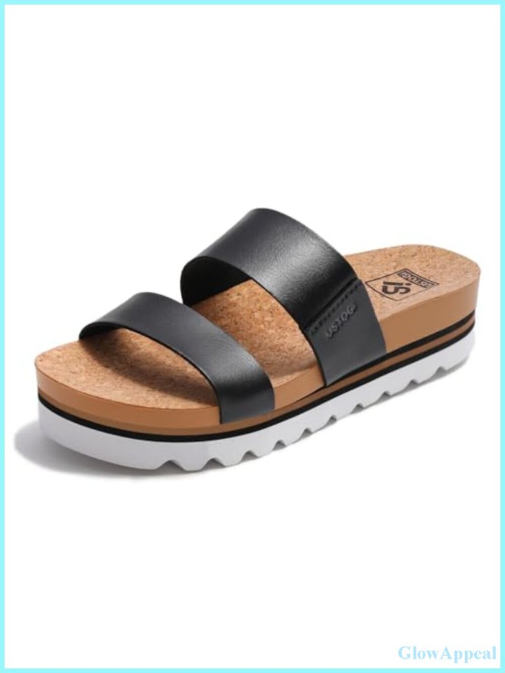 Women's Platform Slide Sandals Arch Support Cork Footbed Vegan Leather